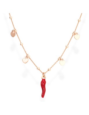  COLLANA CUORI E CORNETTO ROSSO DONNA AMEN 