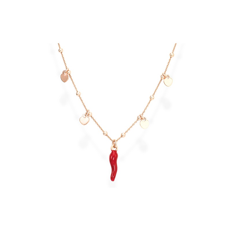  COLLANA CUORI E CORNETTO ROSSO DONNA AMEN 