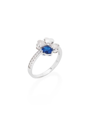 ANELLO QUADRICUORE ZIRCONI BIANCHI E BLU DONNA AMEN 