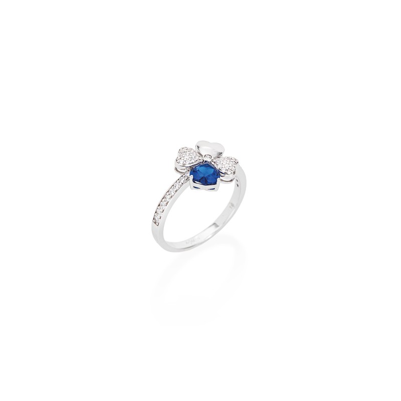 ANELLO QUADRICUORE ZIRCONI BIANCHI E BLU DONNA AMEN 