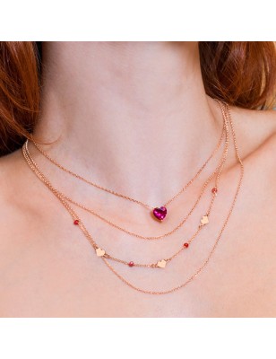 COLLANA MULTIFILO ROSE' CRISTALLI E CUORE DONNA AMEN 