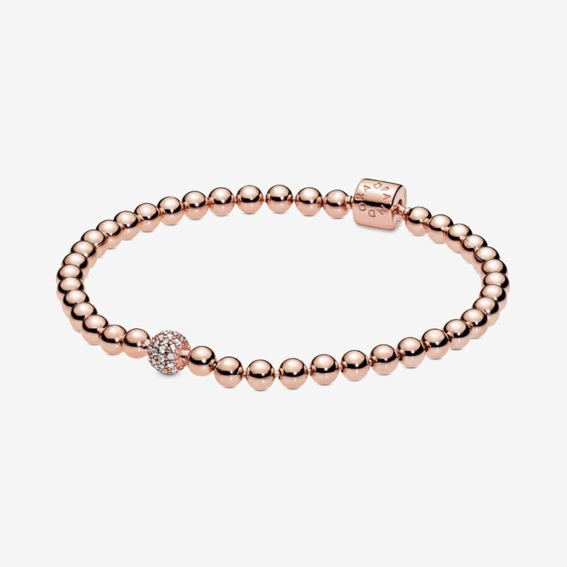 BRACCIALE SFERE E PAVE' PLACCATO ORO ROSA DONNA PANDORA 