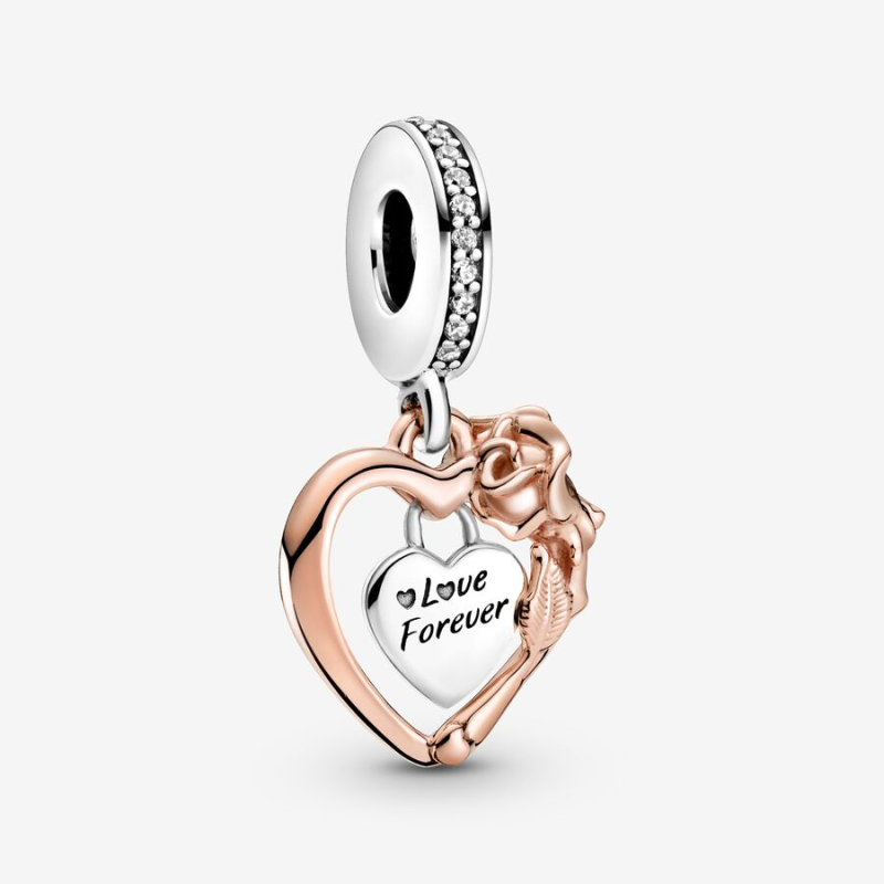 CHARM PENDENTE CUORE E ROSA DONNA PANDORA 