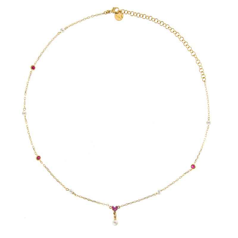 COLLANA GIROCOLLO PERLA PENDENTE E CUORE DONNA RUE DES MILLE 