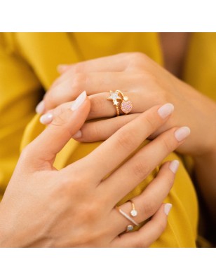 ANELLO CERCHIO PAVE' E CERCHIO PICCOLO ROSA RUE DES MILLE