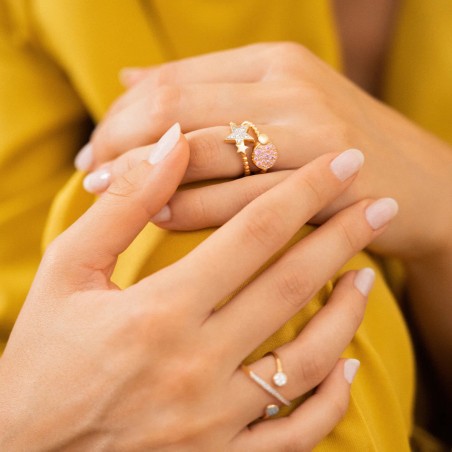 ANELLO CERCHIO PAVE' E CERCHIO PICCOLO ROSA RUE DES MILLE