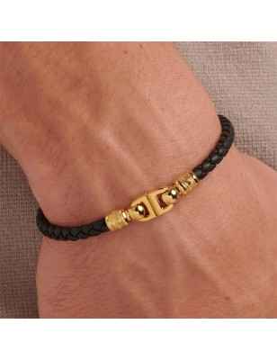 BRACCIALE KNOCKER CORDINO NERO PVD ORO UOMO BROSWAY 