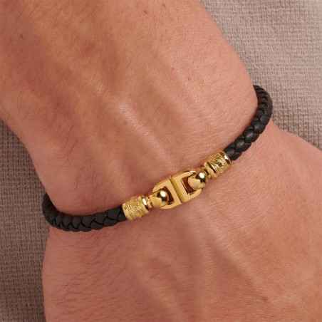 BRACCIALE KNOCKER CORDINO NERO PVD ORO UOMO BROSWAY 