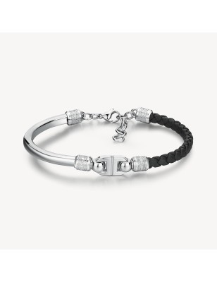 BRACCIALE ACCIAIO PELLE NERO KNOCKER UOMO BROSWAY  BKC19 BROSWAY