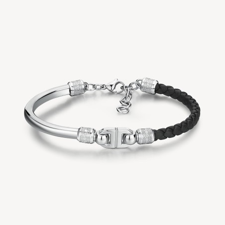 BRACCIALE ACCIAIO PELLE NERO KNOCKER UOMO BROSWAY  BKC19 BROSWAY