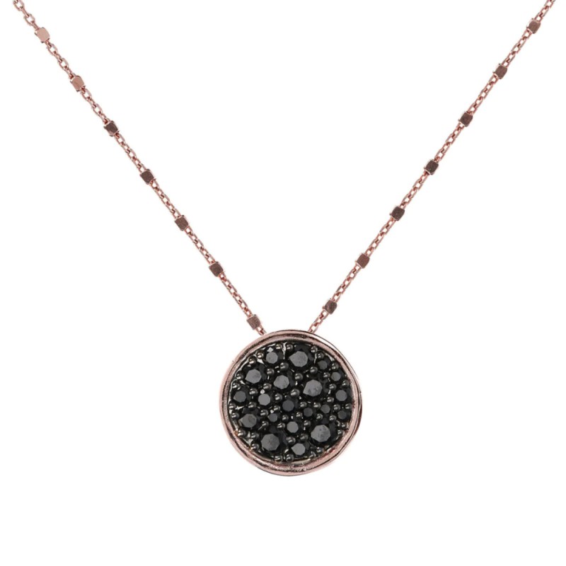 COLLANA PENDENTE TONDO PAVE' NERO DONNA BRONZALLURE 