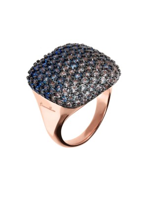 ANELLO CHEVALIER QUADRATO PAVE' DI ZIRCONI DONNA BRONZALLURE  WSBZ01126.BLUE-14 BRONZALLURE