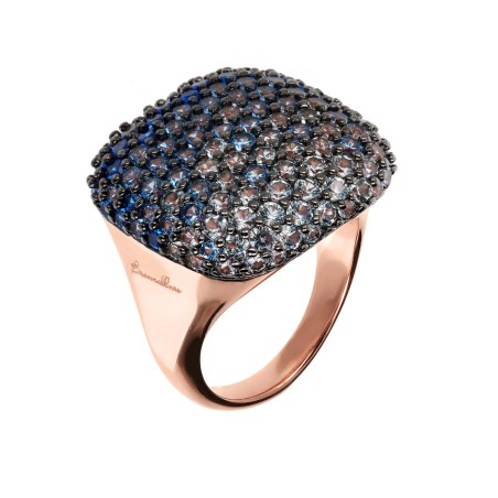 ANELLO CHEVALIER QUADRATO PAVE' DI ZIRCONI DONNA BRONZALLURE  WSBZ01126.BLUE-14 BRONZALLURE