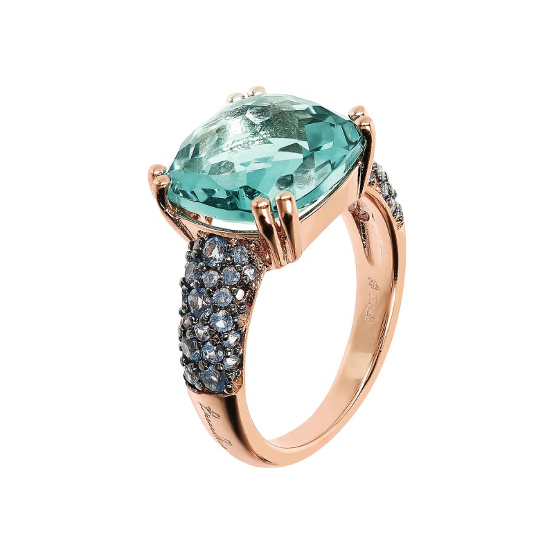 ANELLO PRISMA GEM QUADRATA E PAVE' VERDE BRONZALLURE