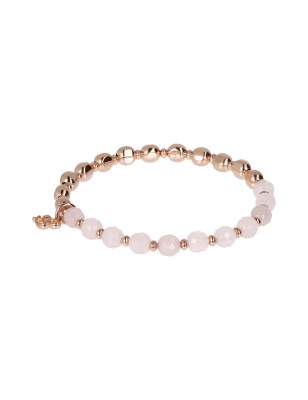 BRACCIALE ELASTICO PIETRE E SFERE QUARZO ROSA BRONZALLURE