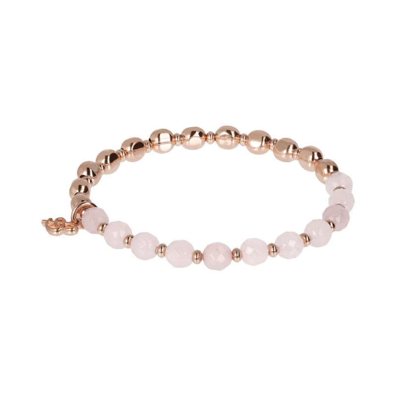 BRACCIALE ELASTICO PIETRE E SFERE QUARZO ROSA BRONZALLURE