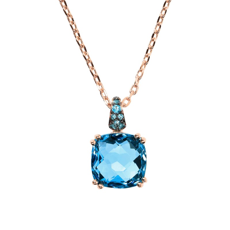 COLLANA PRISMA QUADRATA E PAVE' BLU DONNA BRONZALLURE 