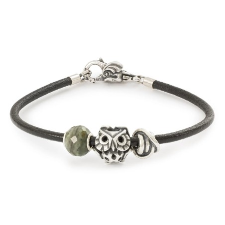 BRACCIALE PELLE E ARGENTO NERO 22CM TROLLBEADS