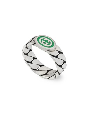 ANELLO ARGENTO SMALTO VERDE 12 UOMO-DONNA GUCCI INTERLOCKING G