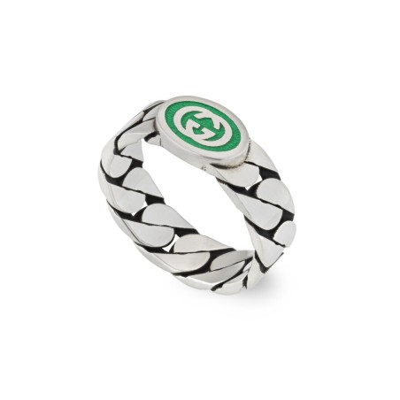 ANELLO ARGENTO SMALTO VERDE 15 UOMO-DONNA GUCCI INTERLOCKING G