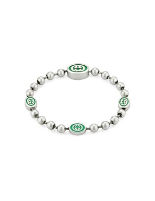 BRACCIALE ARGENTO SMALTO VERDE 18CM UOMO-DONNA GUCCI INTERLOCKING G