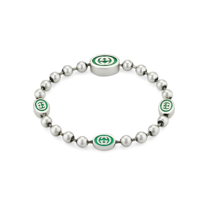 BRACCIALE ARGENTO SMALTO VERDE 18CM UOMO-DONNA GUCCI INTERLOCKING G