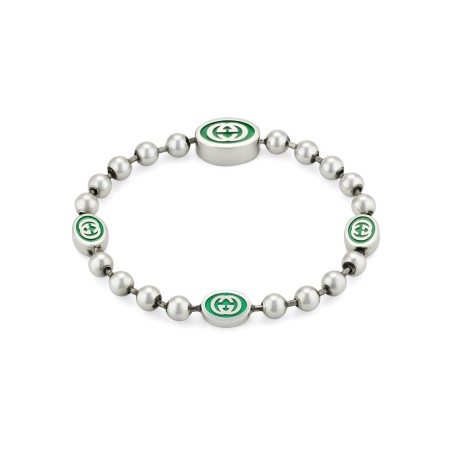 BRACCIALE ARGENTO SMALTO VERDE 18CM UOMO-DONNA GUCCI INTERLOCKING G YBA701609001018 GUCCI