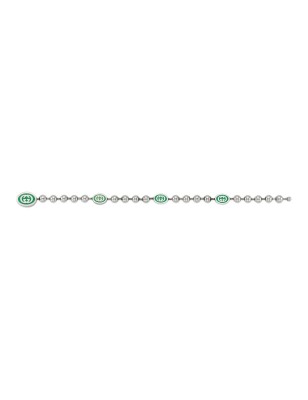 BRACCIALE ARGENTO SMALTO VERDE 18CM UOMO-DONNA GUCCI INTERLOCKING G