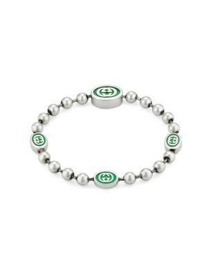 BRACCIALE ARGENTO SMALTO VERDE 18CM UOMO-DONNA GUCCI INTERLOCKING G YBA701609001018 GUCCI