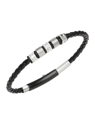 BRACCIALE IN ACCIAIO E PELLE NERA INTRECCIATO UOMO BREIL  TJ3374 BREIL