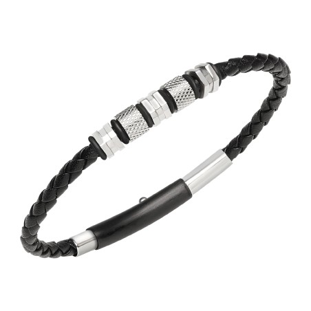 BRACCIALE IN ACCIAIO E PELLE NERA INTRECCIATO UOMO BREIL  TJ3374 BREIL