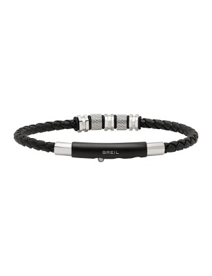 BRACCIALE IN ACCIAIO E PELLE NERA INTRECCIATO UOMO BREIL 