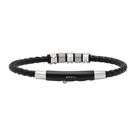 BRACCIALE IN ACCIAIO E PELLE NERA INTRECCIATO UOMO BREIL 