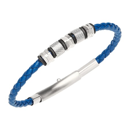 BRACCIALE IN ACCIAIO E PELLE BLU INTRECCIATA UOMO BREIL  TJ3372 BREIL