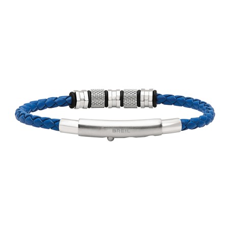 BRACCIALE IN ACCIAIO E PELLE BLU INTRECCIATA UOMO BREIL 