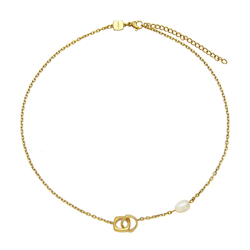 COLLANA TETRA ACCIAIO IP GOLD E PERLA DONNA BREIL 