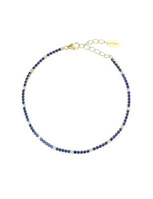 BRACCIALE DORATO ZIRCONI BLU E BIANCHI AMEN TENNIS MANIA BT1GBLB17 AMEN