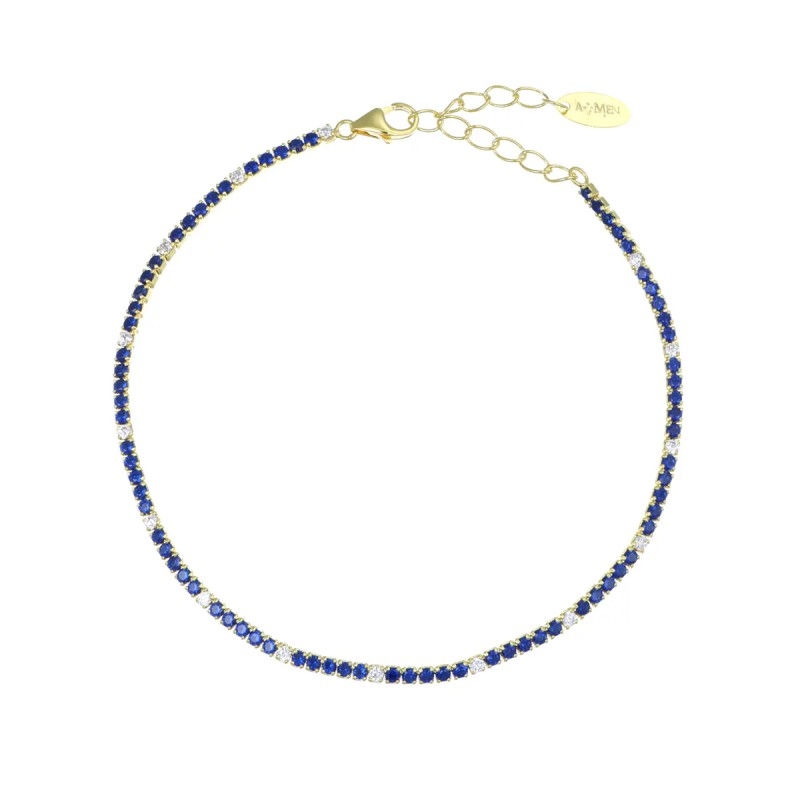 BRACCIALE DORATO ZIRCONI BLU E BIANCHI  AMEN TENNIS MANIA