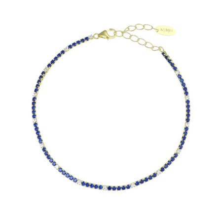 BRACCIALE DORATO ZIRCONI BLU E BIANCHI AMEN TENNIS MANIA BT1GBLB17 AMEN