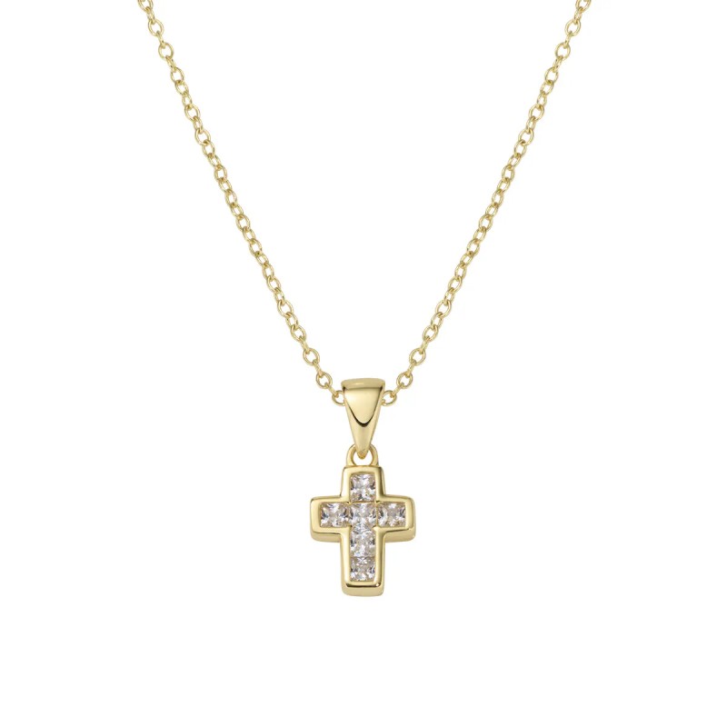 COLLANA DORATA MINI CROCE ZIRCONI BIANCHI AMEN SACRO