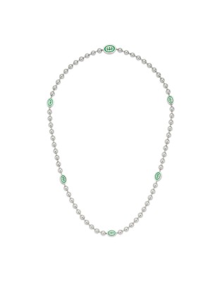 COLLANA IN ARGENTO E SMALTO VERDE UOMO-DONNA GUCCI INTERLOCKING G