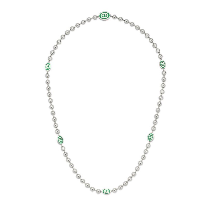 COLLANA IN ARGENTO E SMALTO VERDE UOMO-DONNA GUCCI INTERLOCKING G