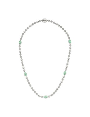 COLLANA IN ARGENTO E SMALTO VERDE UOMO-DONNA GUCCI INTERLOCKING G