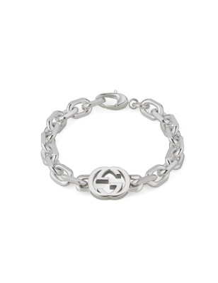 BRACCIALE A CATENA IN ARGENTO 18 CM UOMO GUCCI INTERLOCKING G