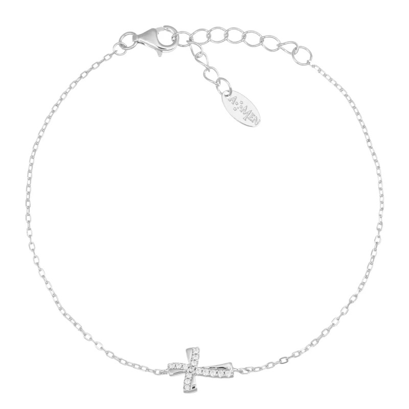 BRACCIALE CROCE ONDULATA CON ZIRCONI DONNA AMEN