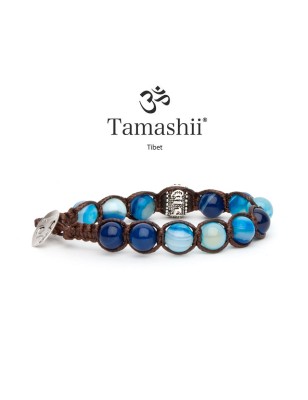 BRACCIALE AGATA BLU STRIATA UOMO-DONNA TAMASHII RUOTA DELLA PREGHIERA