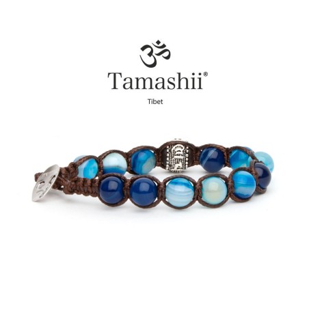 BRACCIALE AGATA BLU STRIATA UOMO-DONNA TAMASHII RUOTA DELLA PREGHIERA