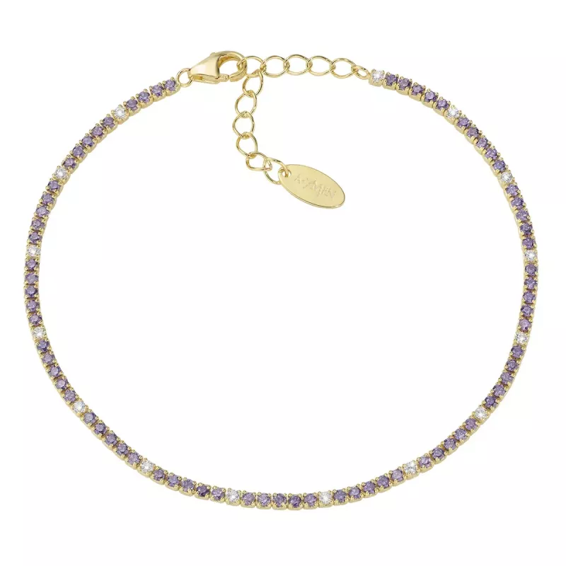 BRACCIALE TENNISMANIA DORATO ZIRCONI VIOLA E BIANCHI DONNA AMEN