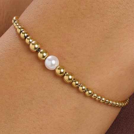 BRACCIALE SFERE ACCIAIO PVD ORO PERLA DONNA BROSWAY PERFECT