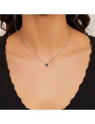 COLLANA MINI DOPPIA CROCE ZIRCONI BIANCHI E NERI DONNA AMEN 